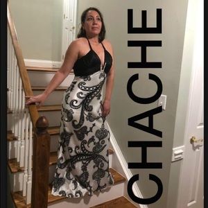 CACHé black and white satin dress